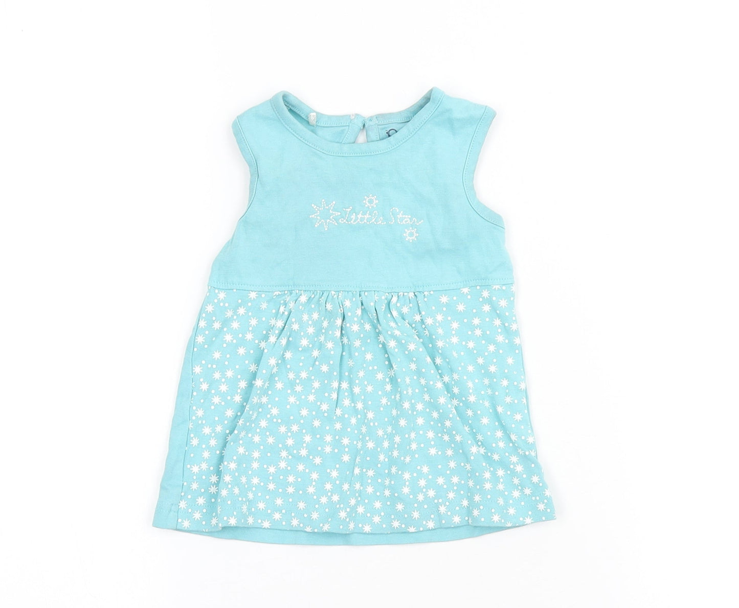 Popees Girls Blue Cotton A-Line Size 6-9 Months Round Neck Button - Little Star