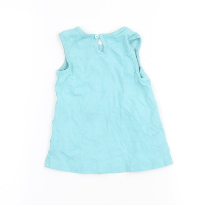 Popees Girls Blue Cotton A-Line Size 6-9 Months Round Neck Button - Little Star