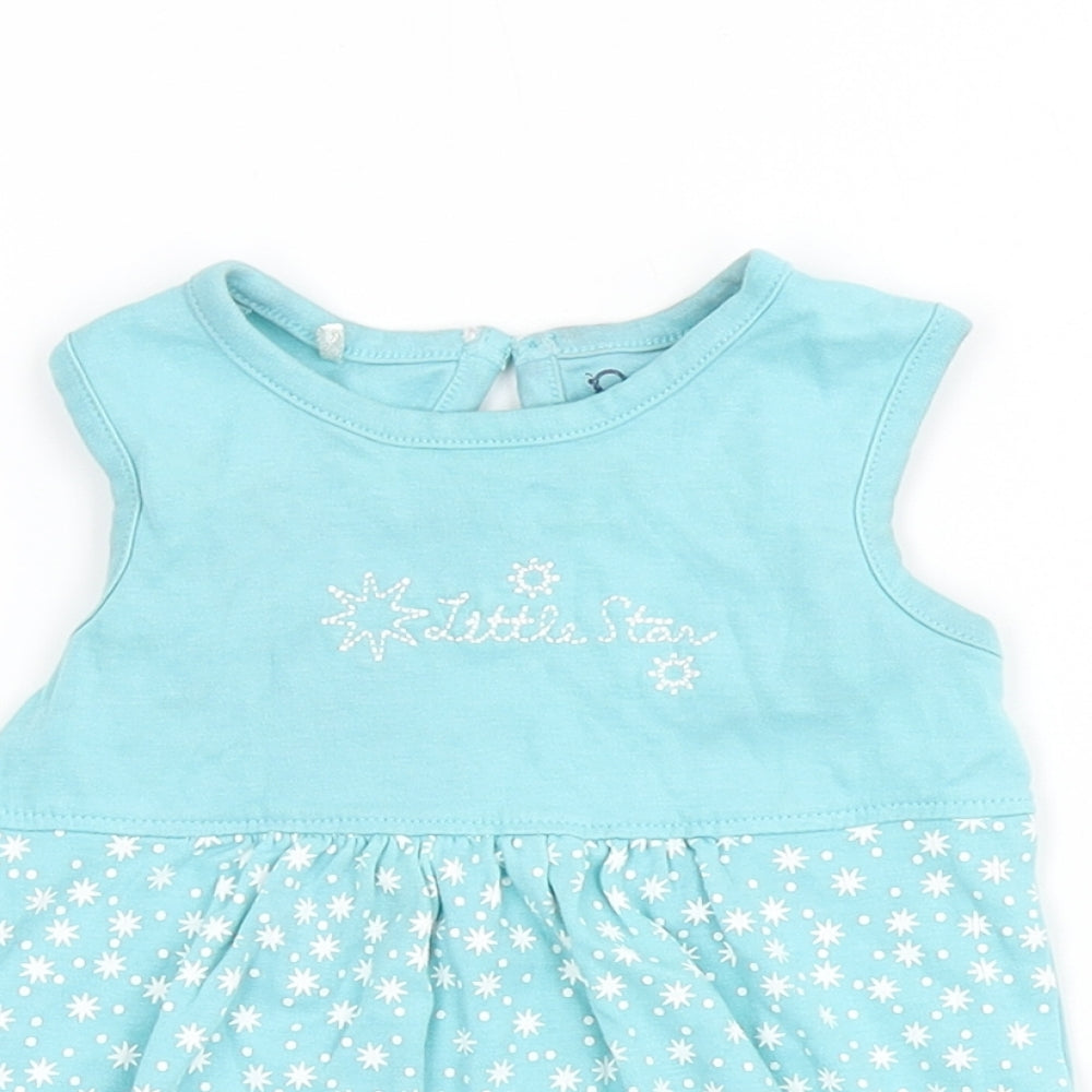 Popees Girls Blue Cotton A-Line Size 6-9 Months Round Neck Button - Little Star