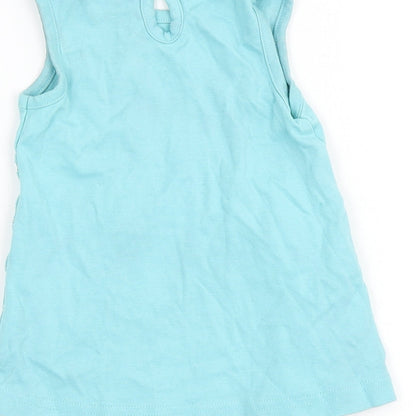 Popees Girls Blue Cotton A-Line Size 6-9 Months Round Neck Button - Little Star