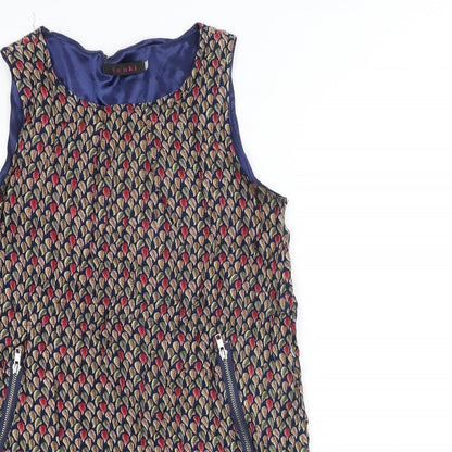 TENKI Womens Multicoloured Geometric Cotton Sheath Size M Scoop Neck
