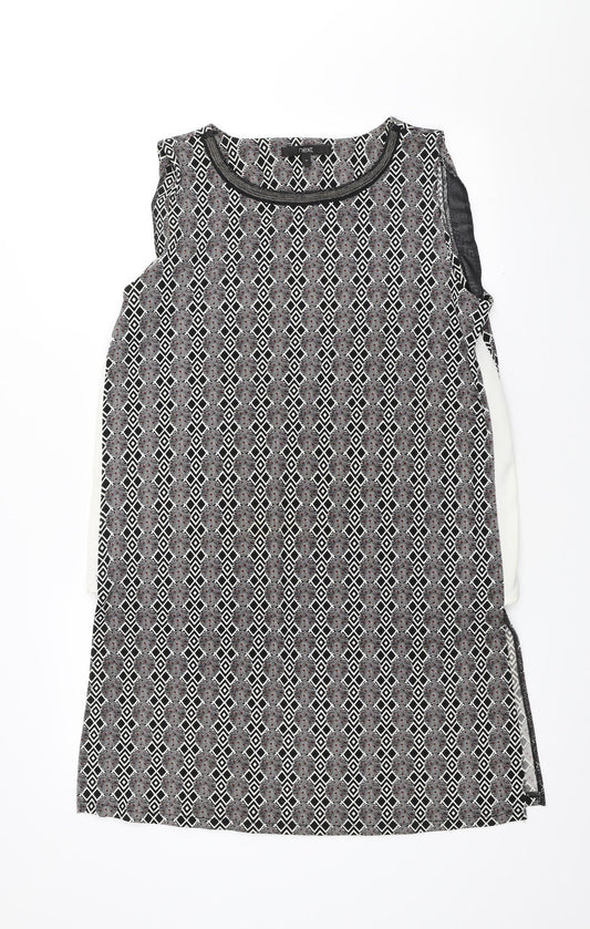 NEXT Womens Multicoloured Geometric Cotton Sheath Size 12 Scoop Neck
