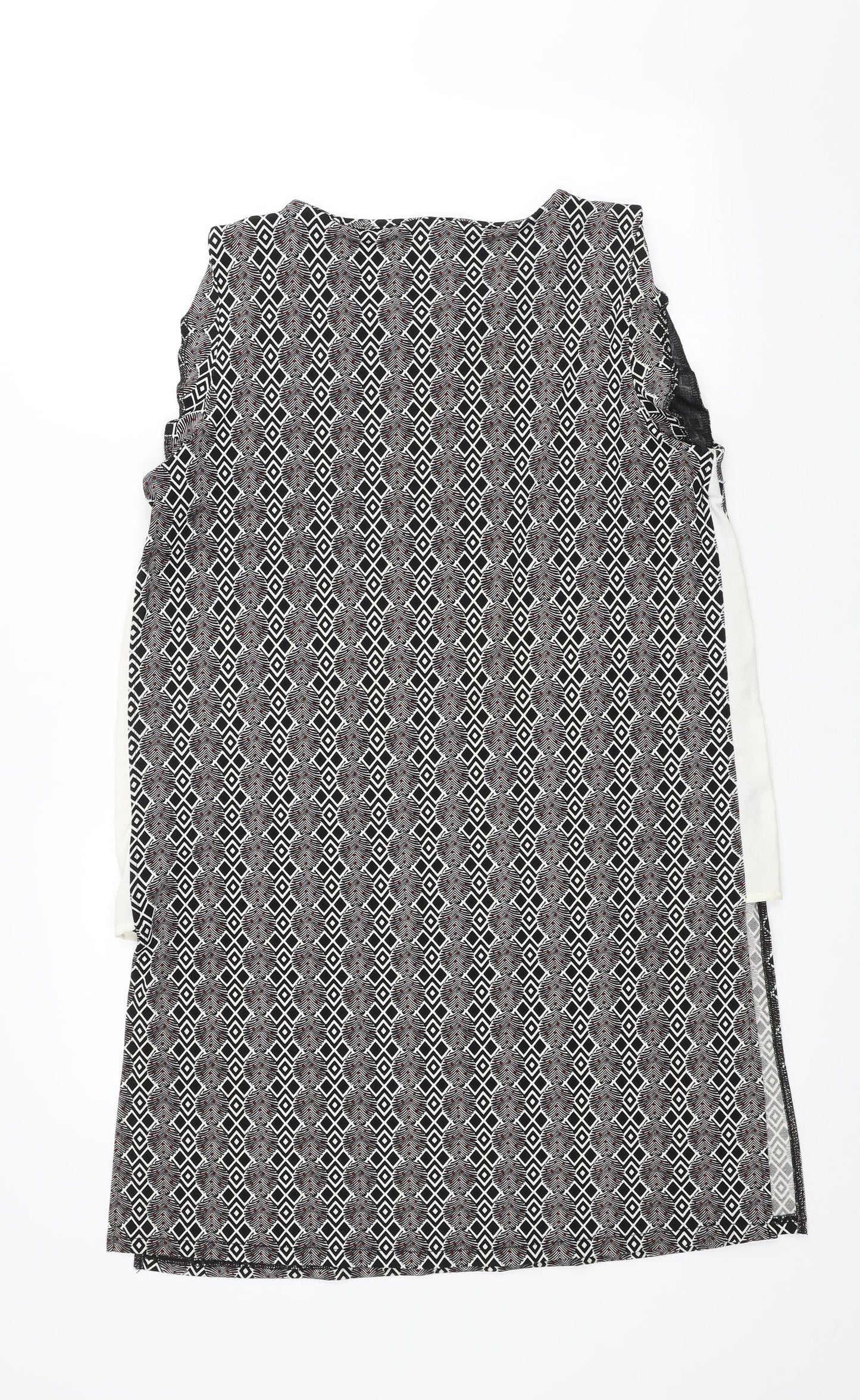 NEXT Womens Multicoloured Geometric Cotton Sheath Size 12 Scoop Neck