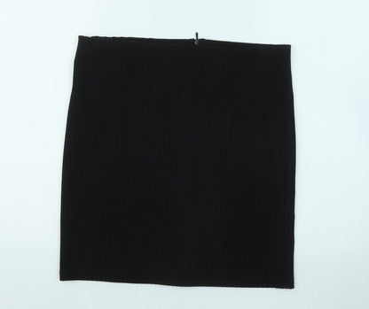 Woman Womens Black Polyester Mini Skirt Size L Zip - Ribbed