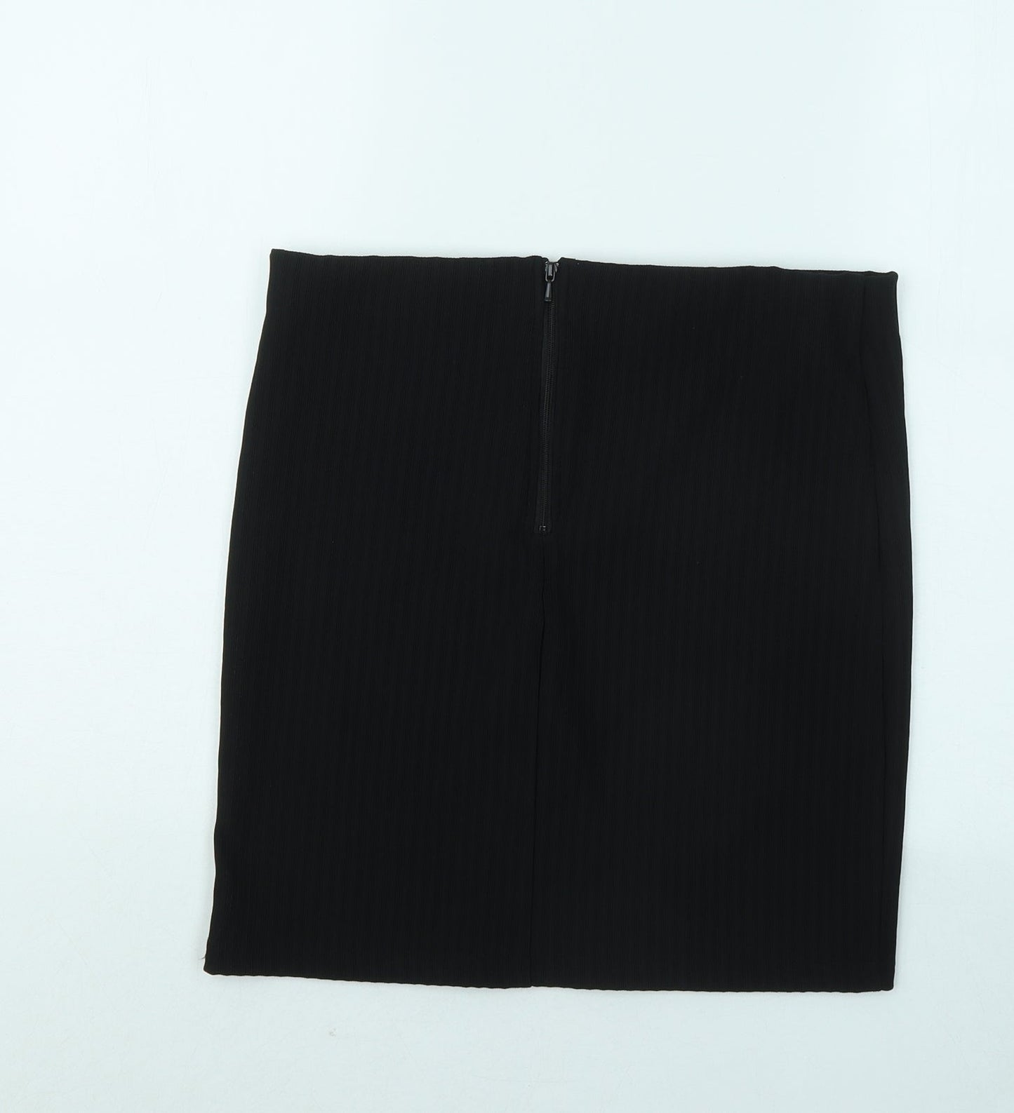 Woman Womens Black Polyester Mini Skirt Size L Zip - Ribbed