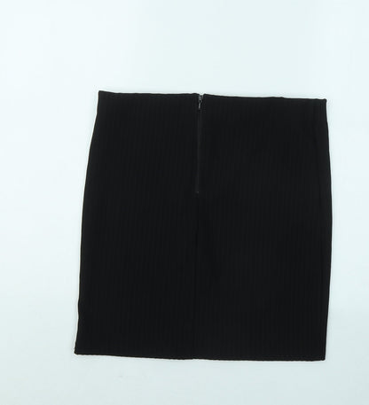 Woman Womens Black Polyester Mini Skirt Size L Zip - Ribbed
