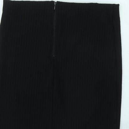 Woman Womens Black Polyester Mini Skirt Size L Zip - Ribbed