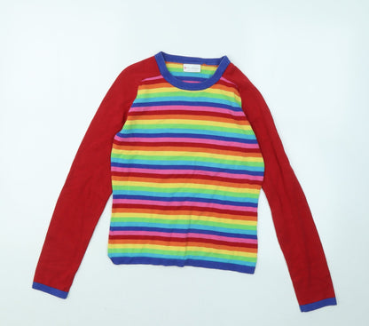 Miss Selfridge Womens Multicoloured Round Neck Striped Cotton Pullover Jumper Size 8