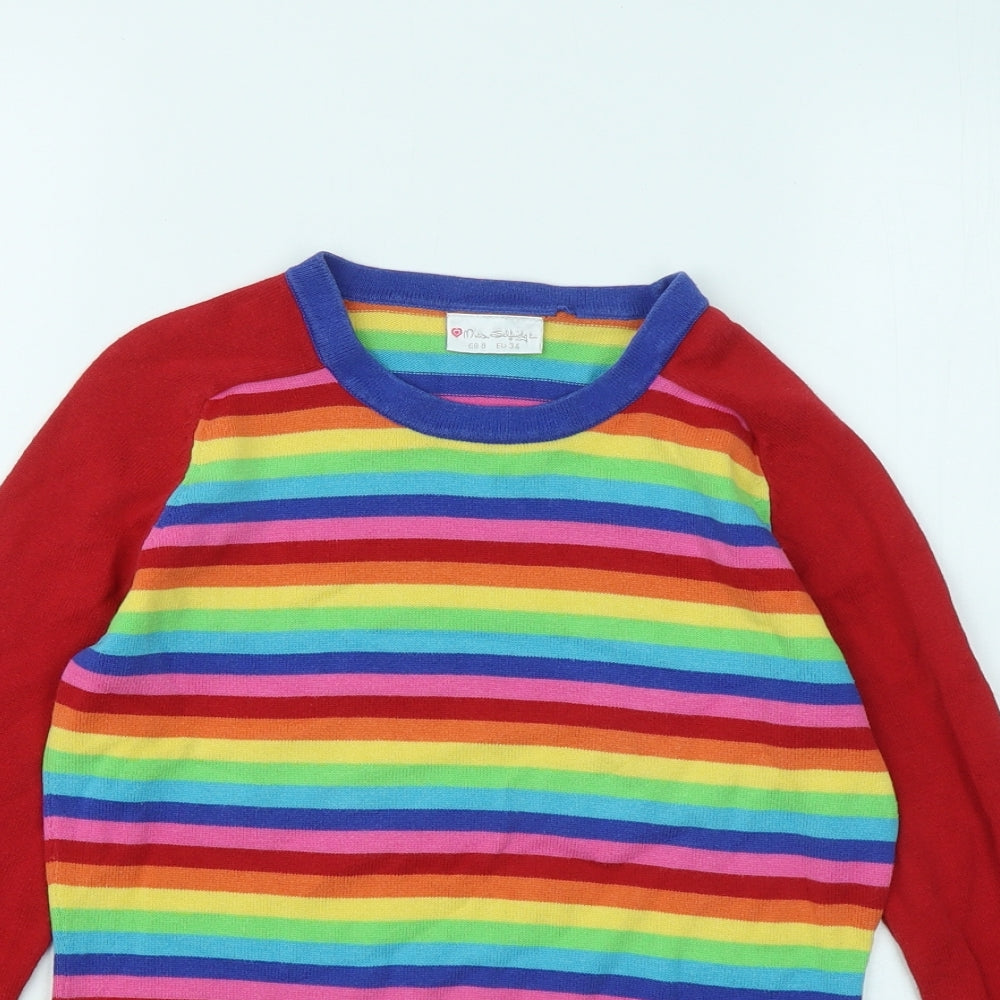 Miss Selfridge Womens Multicoloured Round Neck Striped Cotton Pullover Jumper Size 8