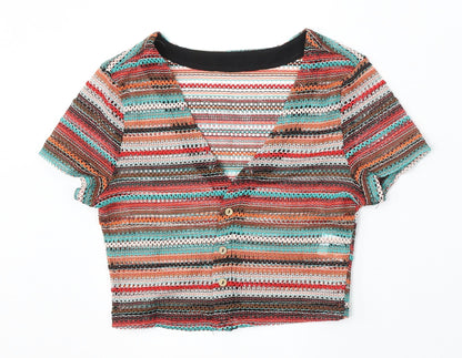 SheIn Womens Multicoloured V-Neck Striped Polyester Cardigan Jumper Size S