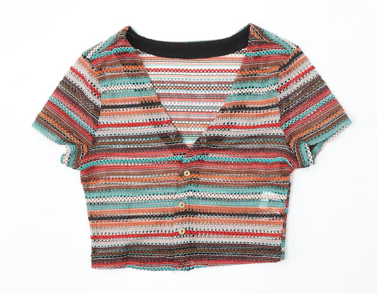 SheIn Womens Multicoloured V-Neck Striped Polyester Cardigan Jumper Size S