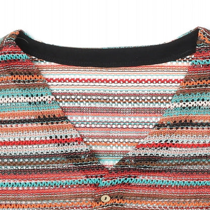 SheIn Womens Multicoloured V-Neck Striped Polyester Cardigan Jumper Size S