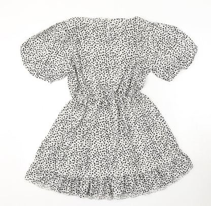 I SAW IT FIRST Womens White Polka Dot Polyester Skater Dress Size 8 Round Neck Button