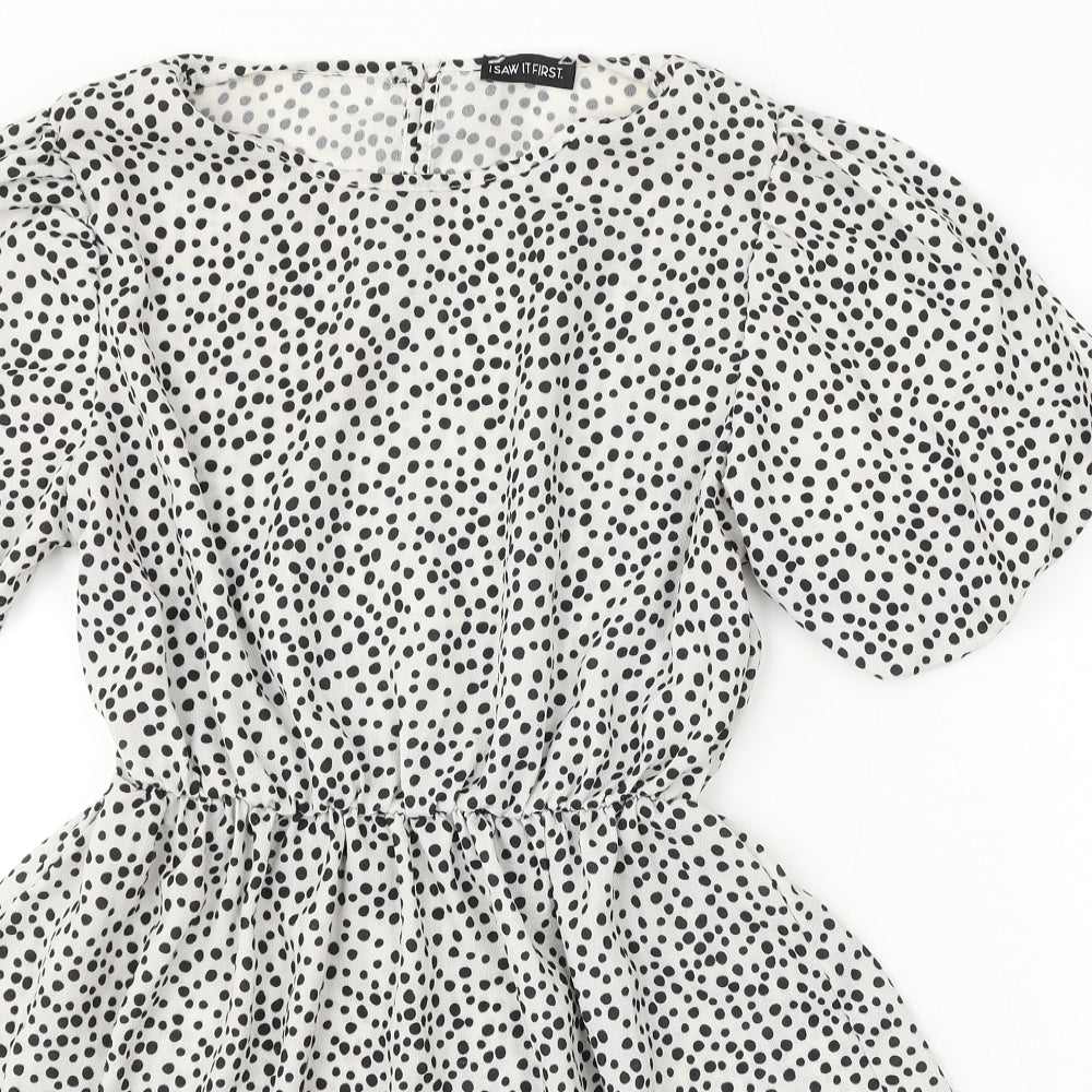 I SAW IT FIRST Womens White Polka Dot Polyester Skater Dress Size 8 Round Neck Button