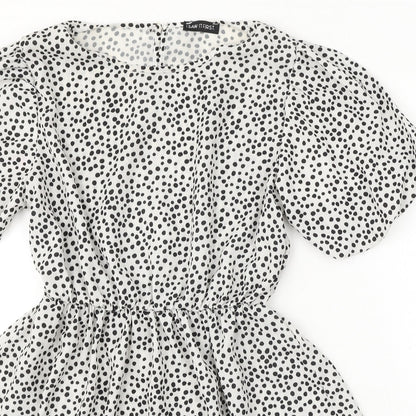 I SAW IT FIRST Womens White Polka Dot Polyester Skater Dress Size 8 Round Neck Button