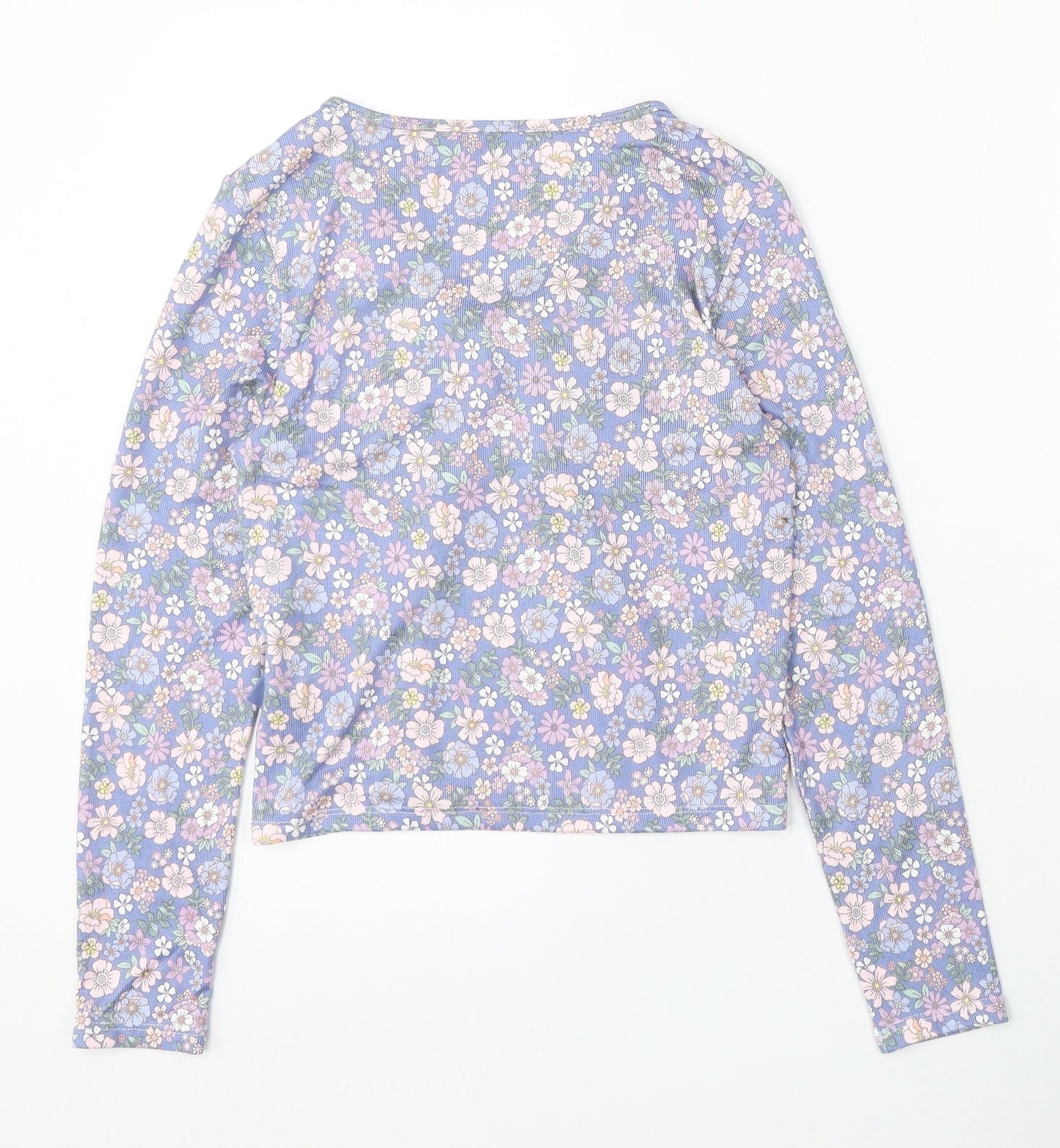 Primark Womens Blue Floral Polyester Basic Blouse Size XS V-Neck