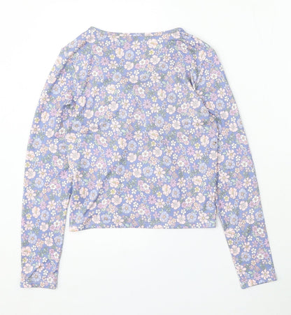 Primark Womens Blue Floral Polyester Basic Blouse Size XS V-Neck