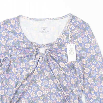Primark Womens Blue Floral Polyester Basic Blouse Size XS V-Neck