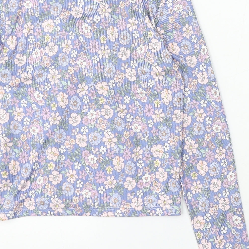 Primark Womens Blue Floral Polyester Basic Blouse Size XS V-Neck