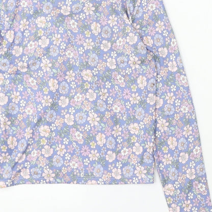 Primark Womens Blue Floral Polyester Basic Blouse Size XS V-Neck