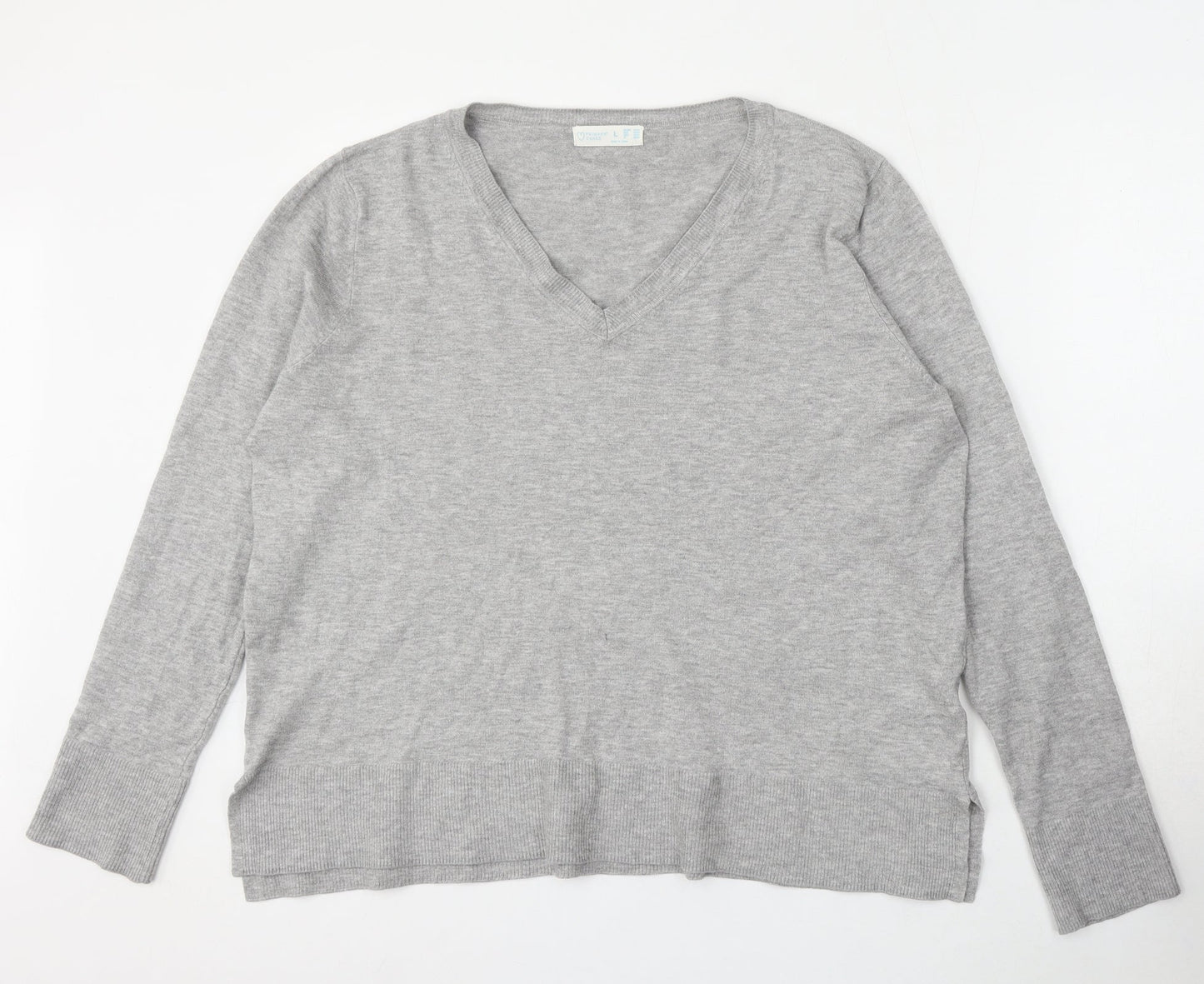 Primark Womens Grey V-Neck Polyester Pullover Jumper Size 14
