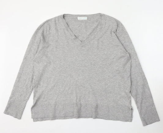 Primark Womens Grey V-Neck Polyester Pullover Jumper Size 14