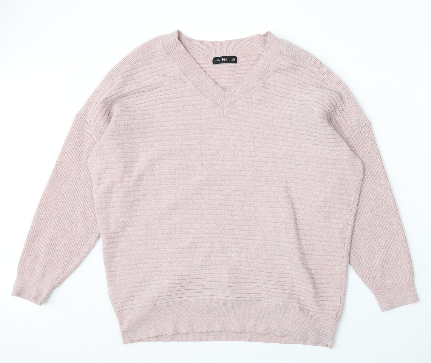 F&F Womens Pink V-Neck Viscose Pullover Jumper Size 12
