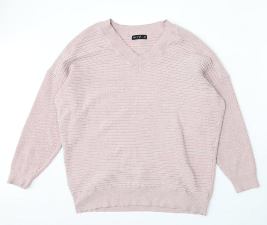 F&F Womens Pink V-Neck Viscose Pullover Jumper Size 12