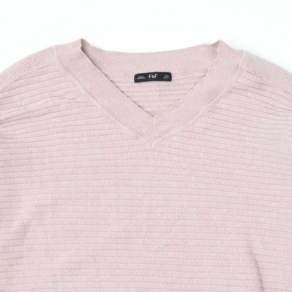 F&F Womens Pink V-Neck Viscose Pullover Jumper Size 12