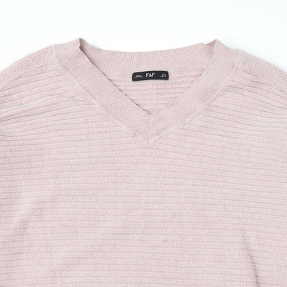F&F Womens Pink V-Neck Viscose Pullover Jumper Size 12
