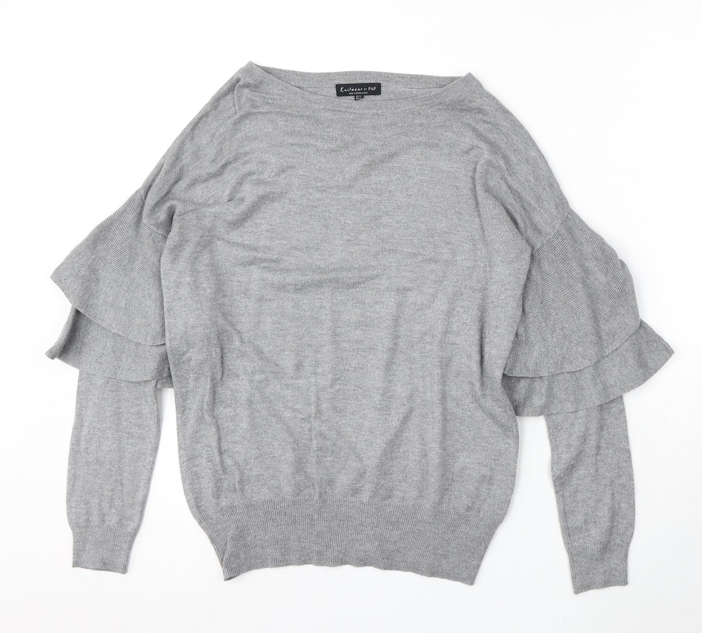 F&F Womens Grey Round Neck Viscose Pullover Jumper Size 8