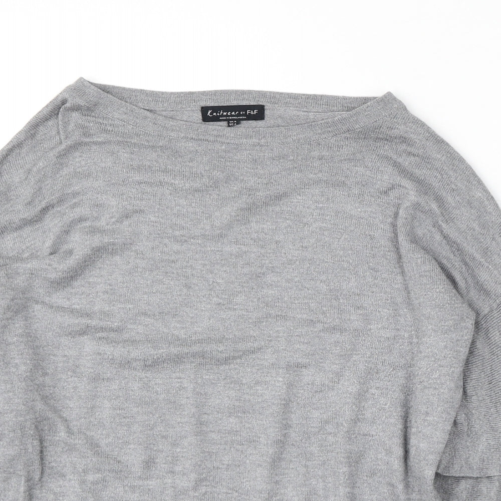 F&F Womens Grey Round Neck Viscose Pullover Jumper Size 8