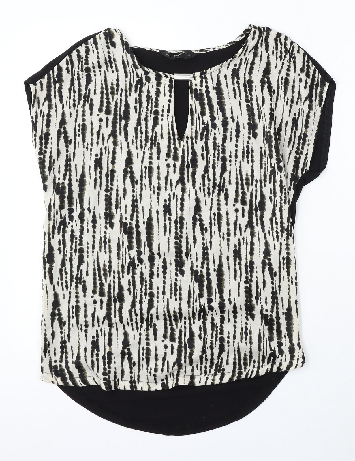 F&F Womens Black Polyester Basic Blouse Size 6 Round Neck