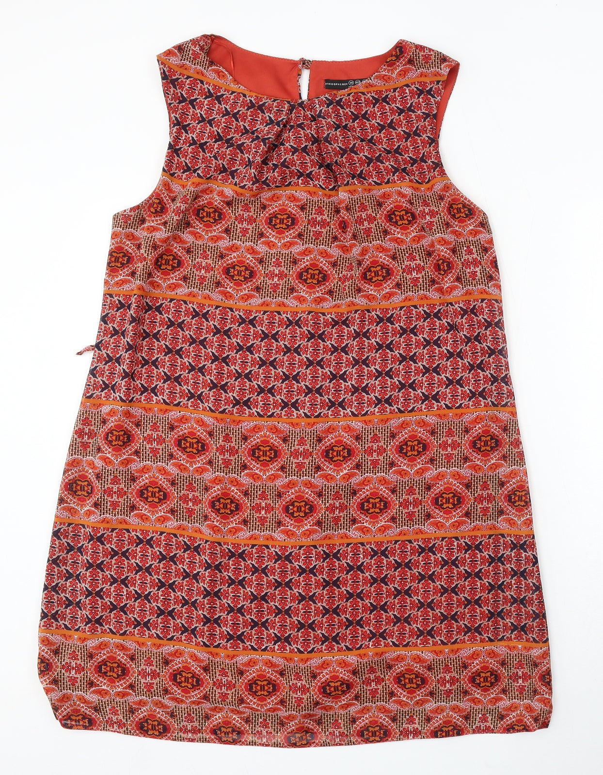 Atmosphere Womens Orange Geometric Viscose Sheath Size 14 Round Neck Button