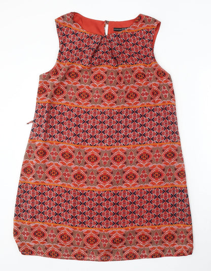 Atmosphere Womens Orange Geometric Viscose Sheath Size 14 Round Neck Button