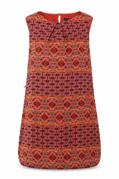 Atmosphere Womens Orange Geometric Viscose Sheath Size 14 Round Neck Button