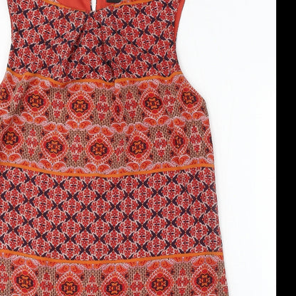 Atmosphere Womens Orange Geometric Viscose Sheath Size 14 Round Neck Button