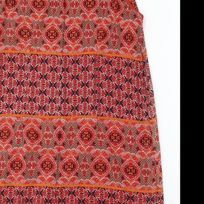 Atmosphere Womens Orange Geometric Viscose Sheath Size 14 Round Neck Button