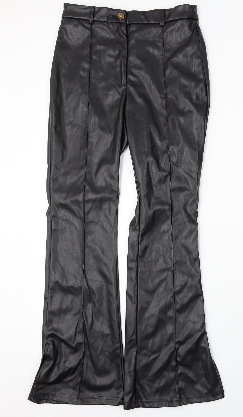 SheIn Womens Black Polyurethane Trousers Size M L31 in Regular Button