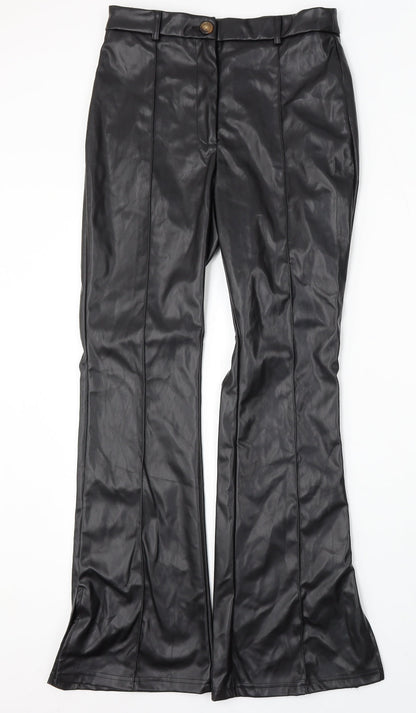 SheIn Womens Black Polyurethane Trousers Size M L31 in Regular Button