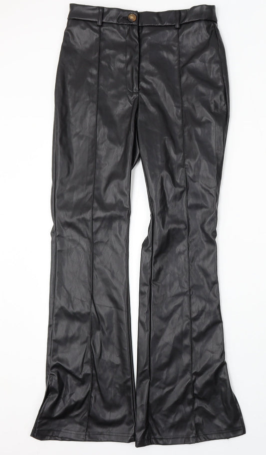 SheIn Womens Black Polyurethane Trousers Size M L31 in Regular Button