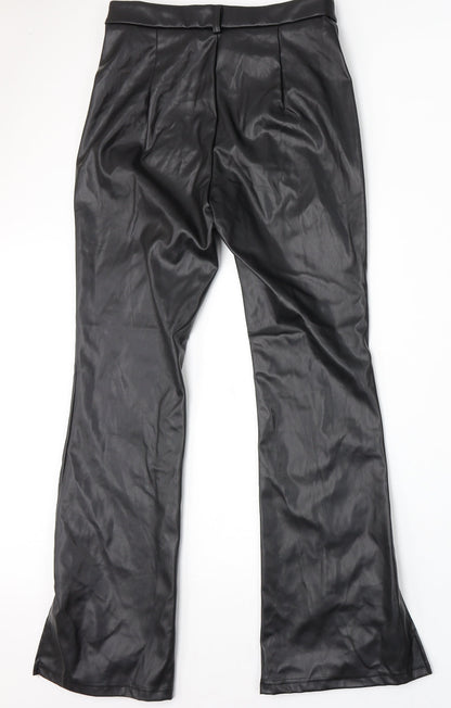SheIn Womens Black Polyurethane Trousers Size M L31 in Regular Button
