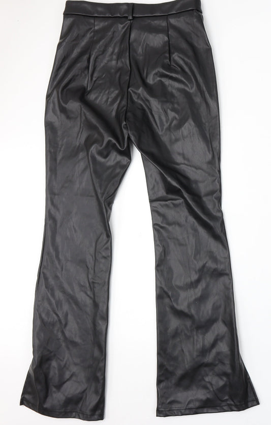SheIn Womens Black Polyurethane Trousers Size M L31 in Regular Button