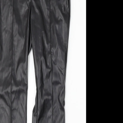SheIn Womens Black Polyurethane Trousers Size M L31 in Regular Button