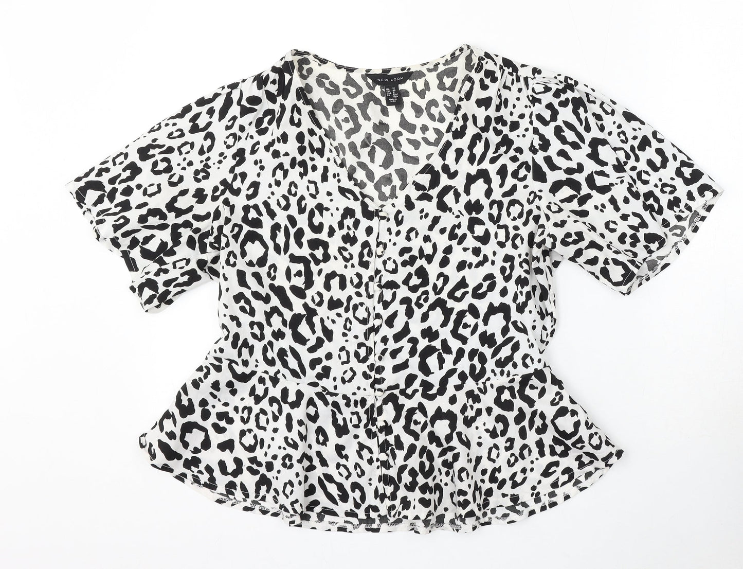 New Look Womens Multicoloured Animal Print Polyester Basic Blouse Size 12 V-Neck - Leopard Print