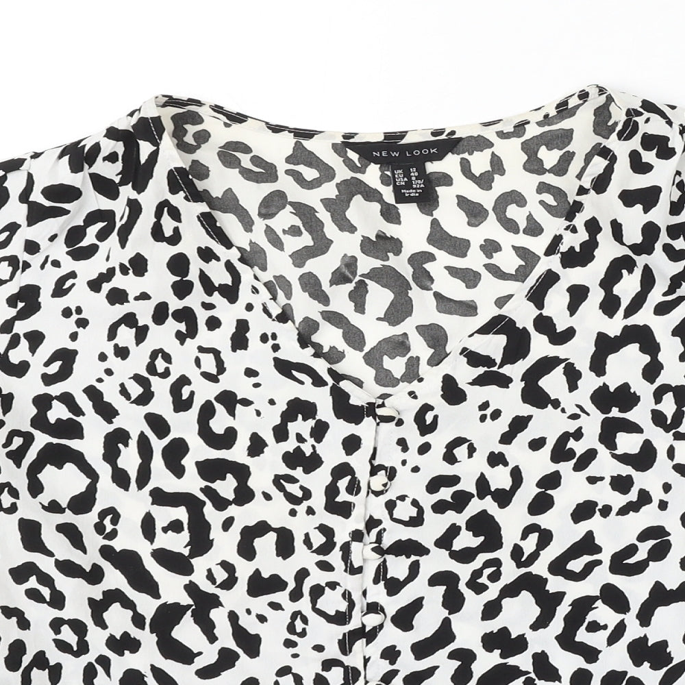 New Look Womens Multicoloured Animal Print Polyester Basic Blouse Size 12 V-Neck - Leopard Print