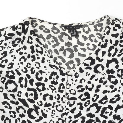 New Look Womens Multicoloured Animal Print Polyester Basic Blouse Size 12 V-Neck - Leopard Print