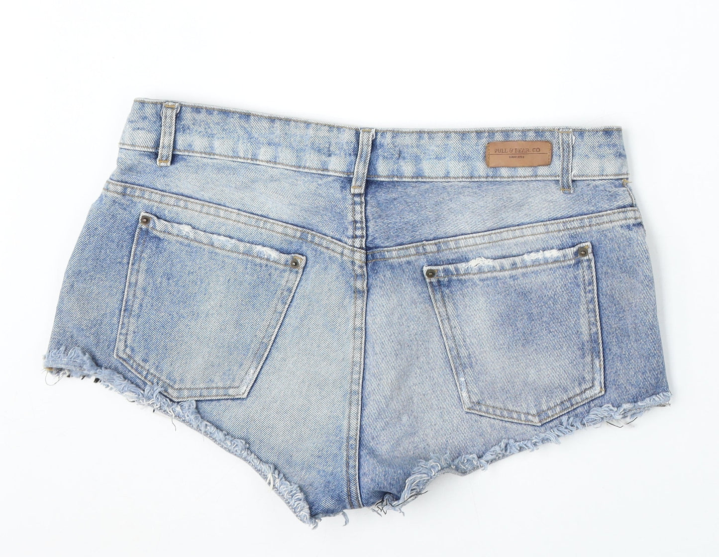 Pull&Bear Womens Blue Geometric Cotton Hot Pants Shorts Size 28 in L3 in Regular Button