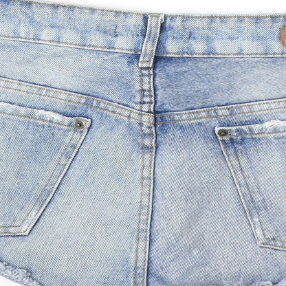 Pull&Bear Womens Blue Geometric Cotton Hot Pants Shorts Size 28 in L3 in Regular Button