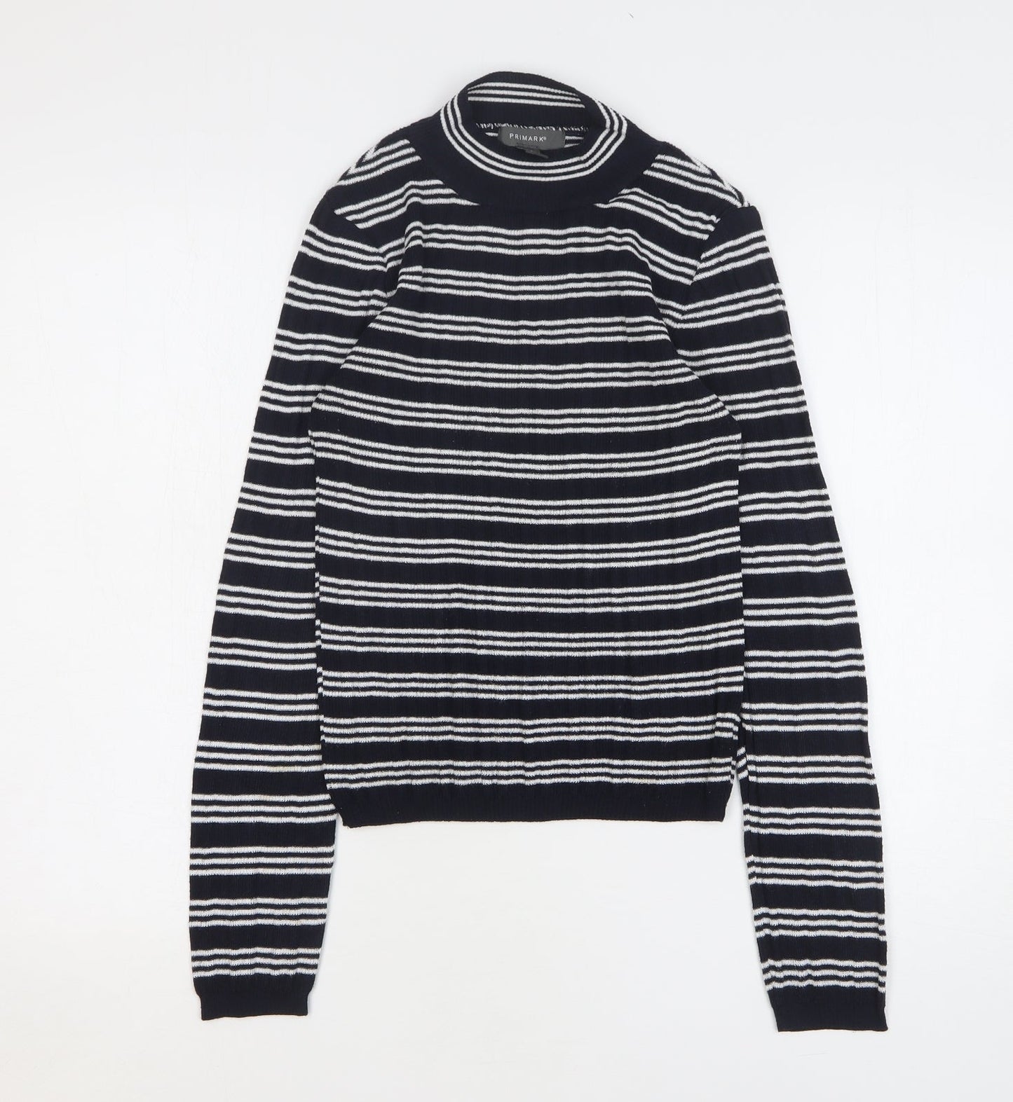 Primark Womens Blue High Neck Striped Polyester Pullover Jumper Size 10